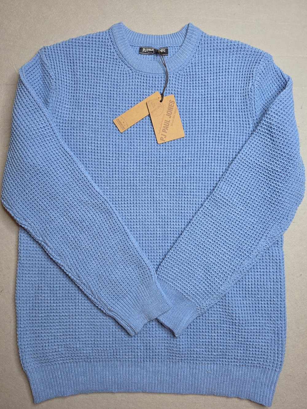 PJ Paul Jones Men's Waffle Knit Crewneck Sweater - Light Blue - Size Large